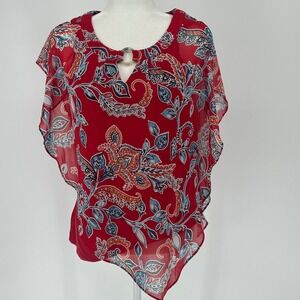 Apt 9 Red Paisley Print Keyhole Neck Poncho Top Women Size‎ Medium